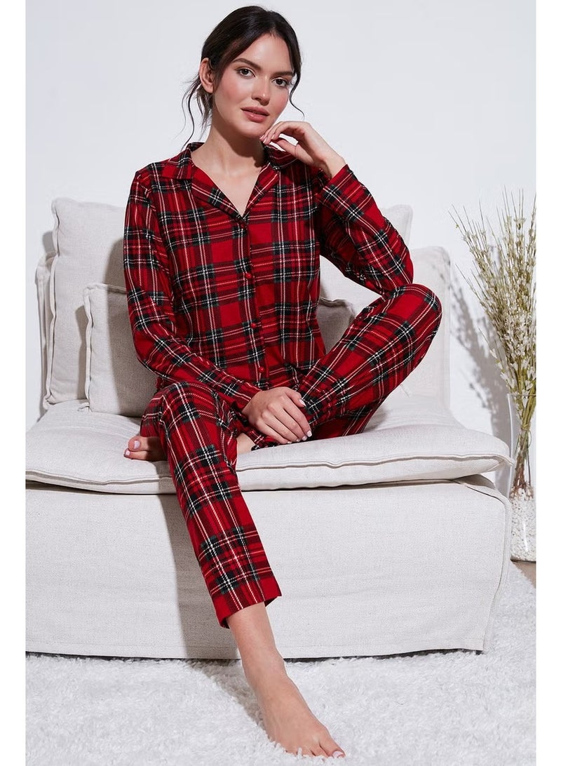Lela طقم بيجامة نسائي بخصر مرن وياقة مفتوحة بتصميم عادي 65720501 - Image 1